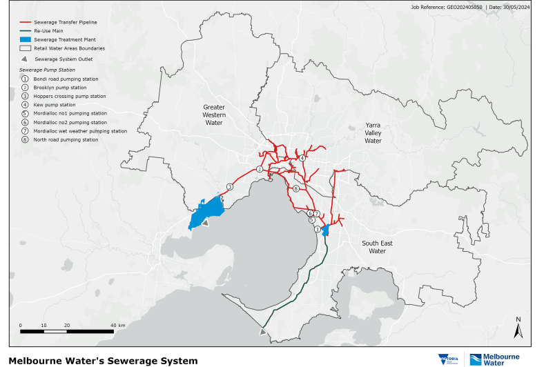 Map of sewerage assets, showing retail water company assets. Click to open.
